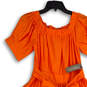 NWT Womens Orange Pleated Short Sleeve Tie Waist A-Line Dress Size M image number 3