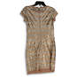 Womens Pink Chevron Sequin Short Sleeve Back Zip Sheath Dress Size 4 image number 2