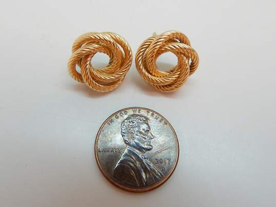 14k Yellow Gold Textured Knot Post Back Earrings 2.8g image number 3