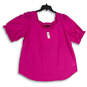 NWT Womens Pink Ruffle Square Neck Puff Sleeve Blouse Top Size 1X image number 1
