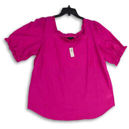 NWT Womens Pink Ruffle Square Neck Puff Sleeve Blouse Top Size 1X
