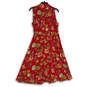 Womens Red Floral Collared Surplice Neck Sleeveless Wrap Dress Size 8 image number 2