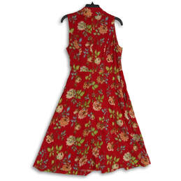 Womens Red Floral Collared Surplice Neck Sleeveless Wrap Dress Size 8 alternative image