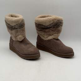 London Fog Womens Beige Leather Winter Fur Round Toe Snow Boots Size 10