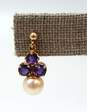 10K Yellow Gold Amethyst Cluster & Pearl Dangle Earrings 3.0g image number 2