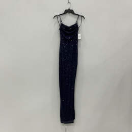 NWT Womens Blue Sequins Sleeveless Cowl Neck Side Slit Maxi Dress Size S