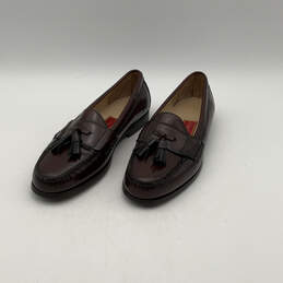 Mens Brown Leather Pitch Tasseled Slip On Penny Loafers Shoes Size 9.5