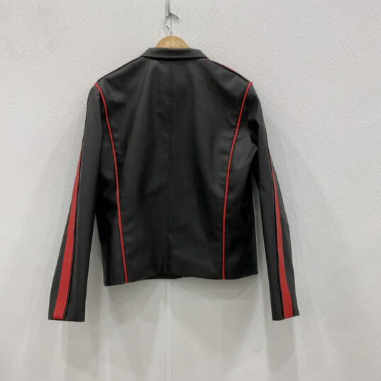 Mens Black Red Collared Long Sleeve Front Pocket Full-Zip Jacket Size Large image number 2
