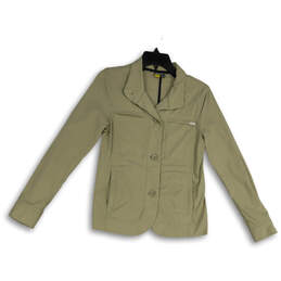 Womens Tan Bend Collar Long Sleeve Welt Pocket Button Front Jacket Size 4