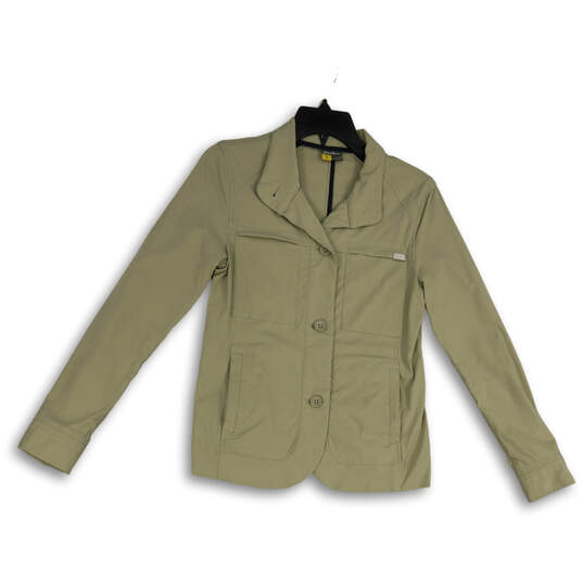 Womens Tan Bend Collar Long Sleeve Welt Pocket Button Front Jacket Size 4 image number 1