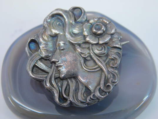 ATQ 925 Art Nouveau Maiden Woman Brooch Pin image number 2