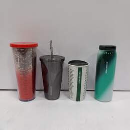 Bundle of 4 Assorted Starbucks Travel Tumblers with Straw