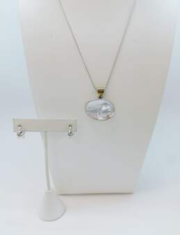 AK Albert Konder & Artisan 925 White Blister Pearl Oval Pendant Wheat Chain Necklace & Chunky Huggie Hoop Earrings 20g