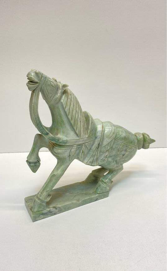 Stone Horse Statue Hand Crafted Oriental Green Stone Folk Art Sculpture image number 4