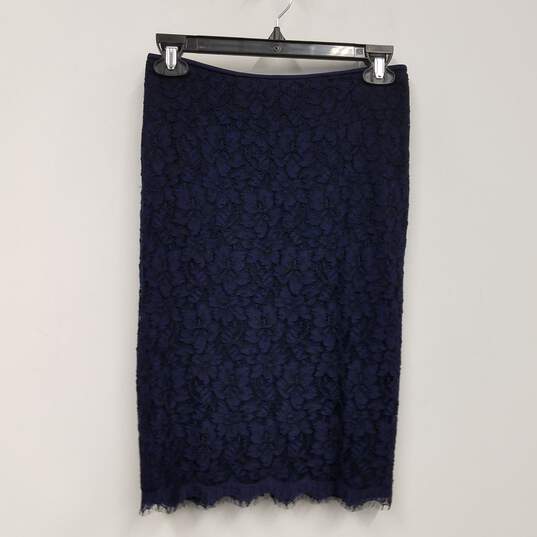 NWT Womens Navy Blue Floral Lace Back Zip Straight & Pencil Skirt Size 2 image number 1