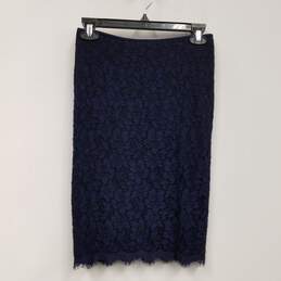 NWT Womens Navy Blue Floral Lace Back Zip Straight & Pencil Skirt Size 2