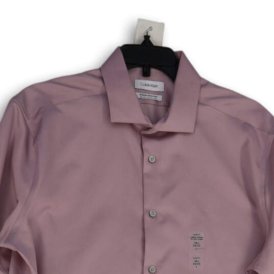 NWT Mens Pink Spread Collar Slim Fit Button-Up Shirt Size L (16.5 34/35) image number 3