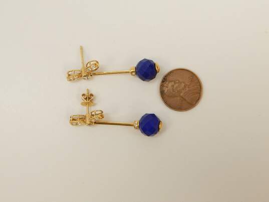 14K Yellow Gold 0.51 CTTW Diamond & Lapis Bow Drop Earrings 6.7g image number 2