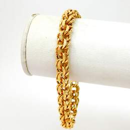 14K Yellow Gold Etched & Smooth Fancy Double Curb Chunky Chain Bracelet 27.3g alternative image