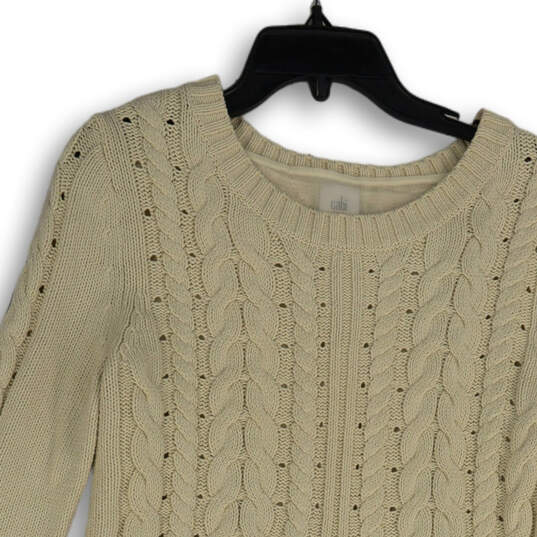 Womens Beige Knitted Long Sleeve Crew Neck Pullover Sweater Size Medium image number 3