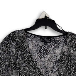 Womens Black White Animal Print 3/4 Sleeve V-Neck Pullover Blouse Top Sz 3X