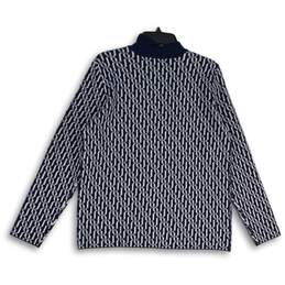 NWT Liz Claiborne Womens Blue White Geometric Mock Neck Pullover Sweater Size M alternative image