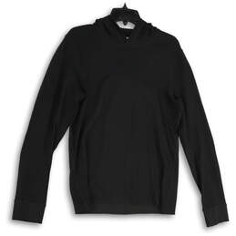 Mens Black Long Cuffed Sleeve Hooded Pullover T-Shirt Size Medium