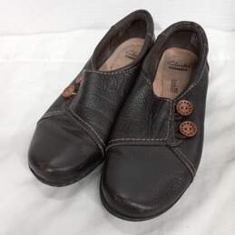 Womens Brown Pebble Leather Button Round Toe Slip On Flat Loafers Size 6.5