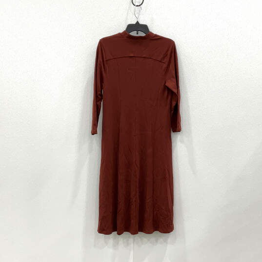Womens Red V-Neck Long Sleeve Pleated Midi A-Line Dress Size Medium image number 2