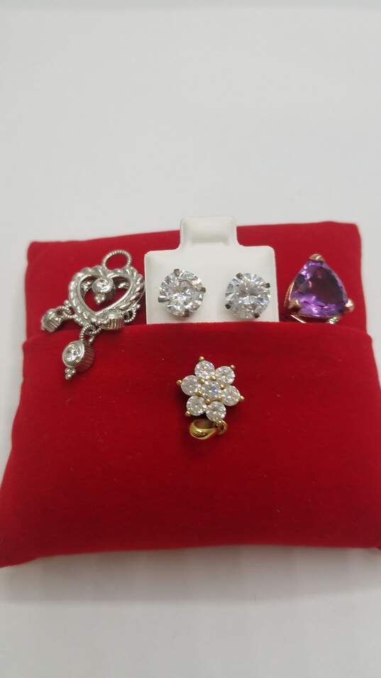 Sterling Silver Amethyst CZ Post Earrings Pendant BD 4pcs 12.0g image number 2