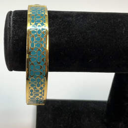Designer Coach Gold-Tone Logo Engraved Turquoise Enamel Bangle Bracelet