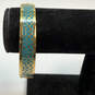 Designer Coach Gold-Tone Logo Engraved Turquoise Enamel Bangle Bracelet image number 1