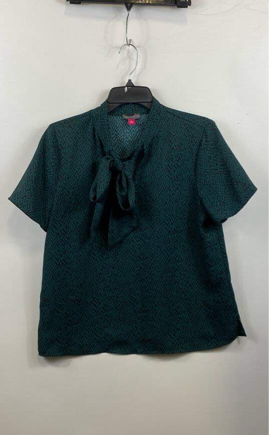 Vince Camuto Womens Green Black Abstract Short Sleeve Pullover Blouse Top Size S image number 1