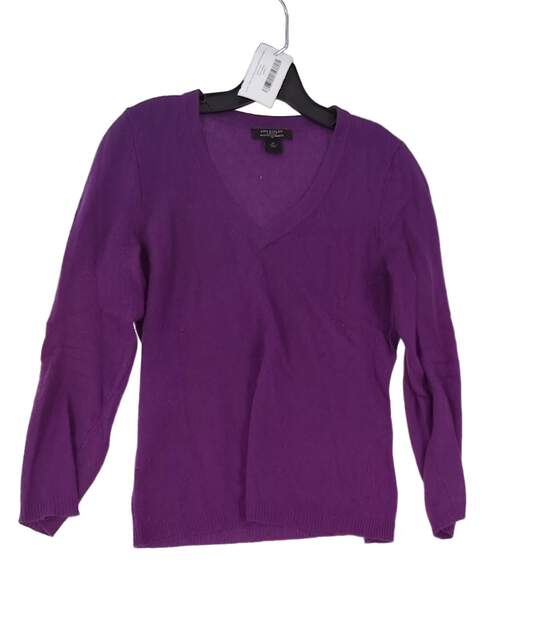 Womens Purple Cashmere Long Sleeve V Neck Pullover Sweater Size PM image number 1