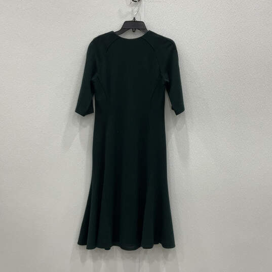 Womens Green 3/4 Sleeve Round Neck Front Zip Casual A-Line Dress Size 8 image number 2