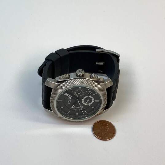 Designer Fossil FS-4486 Silver-Tone Black Strap Chronograph Wristwatch image number 3