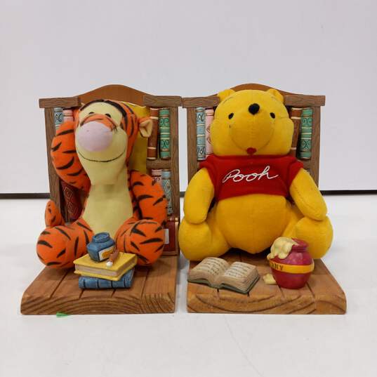 Set of Plush Winnie the Pooh and Tigger Wooden Bookends image number 1