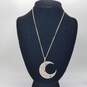 Mexico Sterling Silver Crystals Rhinestone Crescent Moon 19 1/2" Necklace 15.1g image number 1