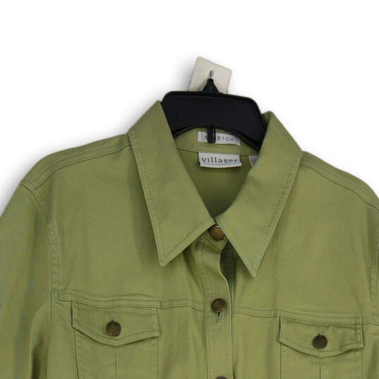 Womens Green Pointed Collar Long Sleeve Flap Pocket Jean Jacket Size 18 image number 3