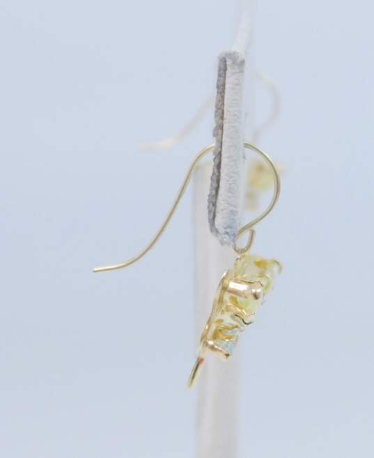 14K Yellow Gold Cubic Zirconia Dragonfly Drop Earrings 1.2g image number 2