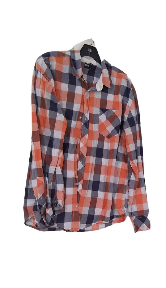 Mens Multicolor Plaid Long Sleeve Collared Casual Button Up Shirt Size XL image number 1
