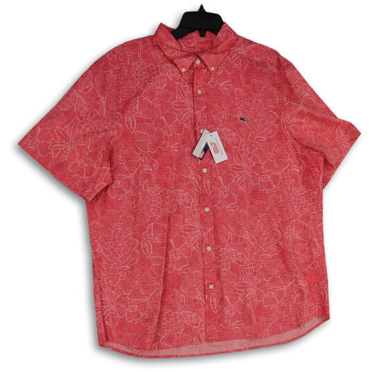 NWT Womens Pink Floral Collared Short Sleeve Button-Up Shirt Size XL image number 1