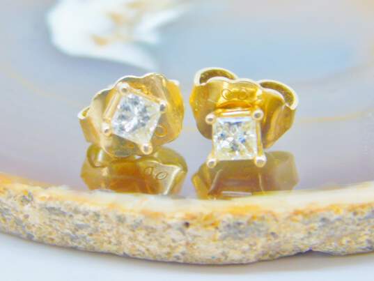 14K Yellow Gold 0.36 CTTW Princess Cut Stud Earrings 0.8g image number 1