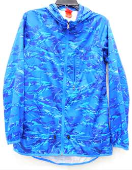 Women's Nike Blue Polyester Windbreaker Jacket with Hood and Cinched waist Size M