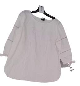 Womens White Round Neck 3/4 Sleeve Pullover Blouse Top Size Large