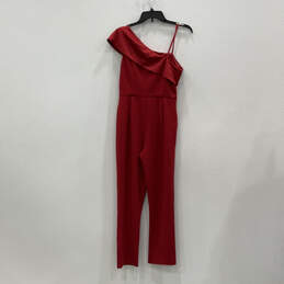 NWT Womens Red Ruffled One Shoulder Side Zip One-Piece Jumpsuit Size 6