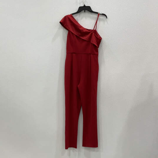 NWT Womens Red Ruffled One Shoulder Side Zip One-Piece Jumpsuit Size 6 image number 1