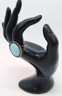 Artisan 925 Southwestern Turquoise Cabochon Coiled Oval Split Shank Ring 8.8g alternative image