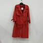 Womens Red Notch Lapel Long Sleeve Belted Button Up Trench Coat image number 1