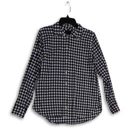 Womens Blue White Check Collared Long Sleeve Button-Up Shirt Size 8